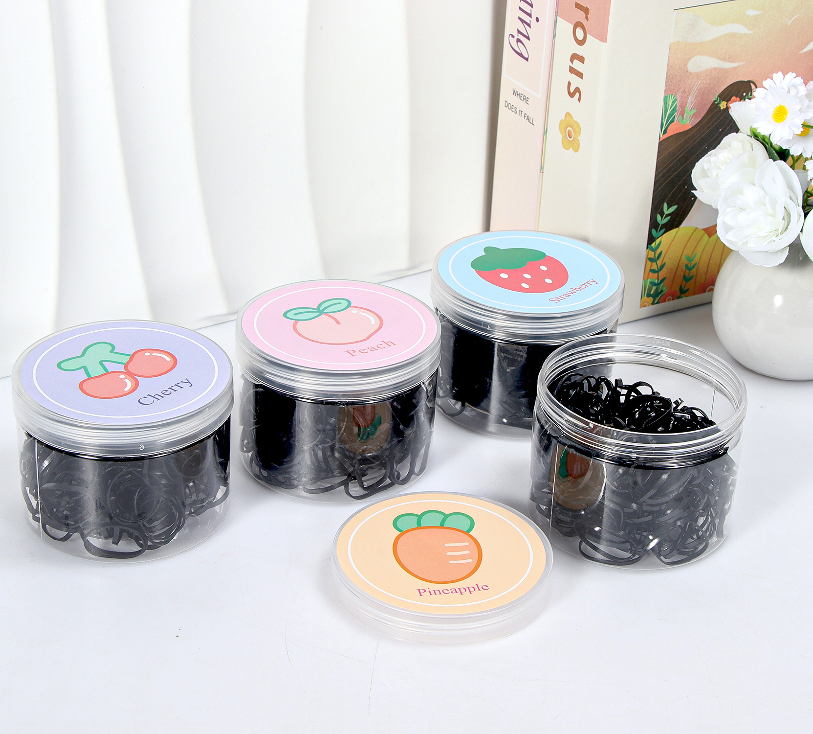 Banda de goma negra para niños, alto valor elástico, duradero, lazo para el cabello, no daña el cabello, anillo para el cabello de goma, accesorios para la cuerda para la cabeza, puesto