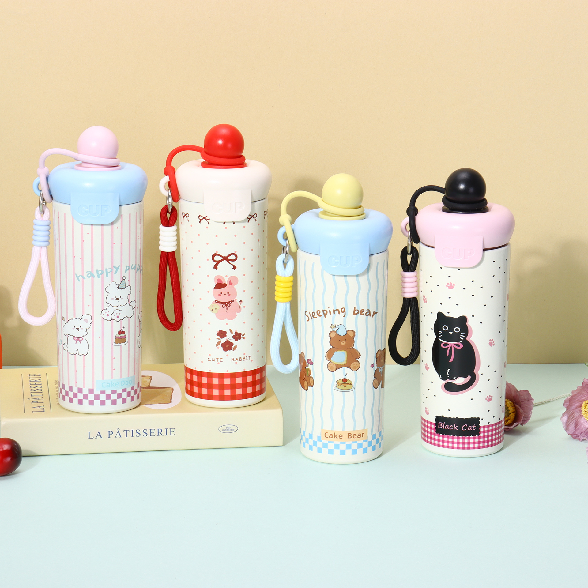 High-Looking Floating Ball Thermos Cup, Large Capacity 316 Stainless Steel Water Cup for Girls, Cute Satchel Straw Cup with Rope