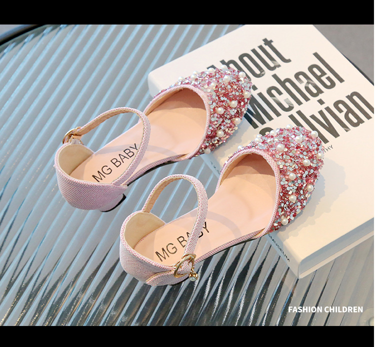 Pearl Water Diamond Princess Schuhe, Flachmund-Mode-Mädchensandalen, Mittelgroße High Heels, Sommer-Kinderschuhe_voghion.com