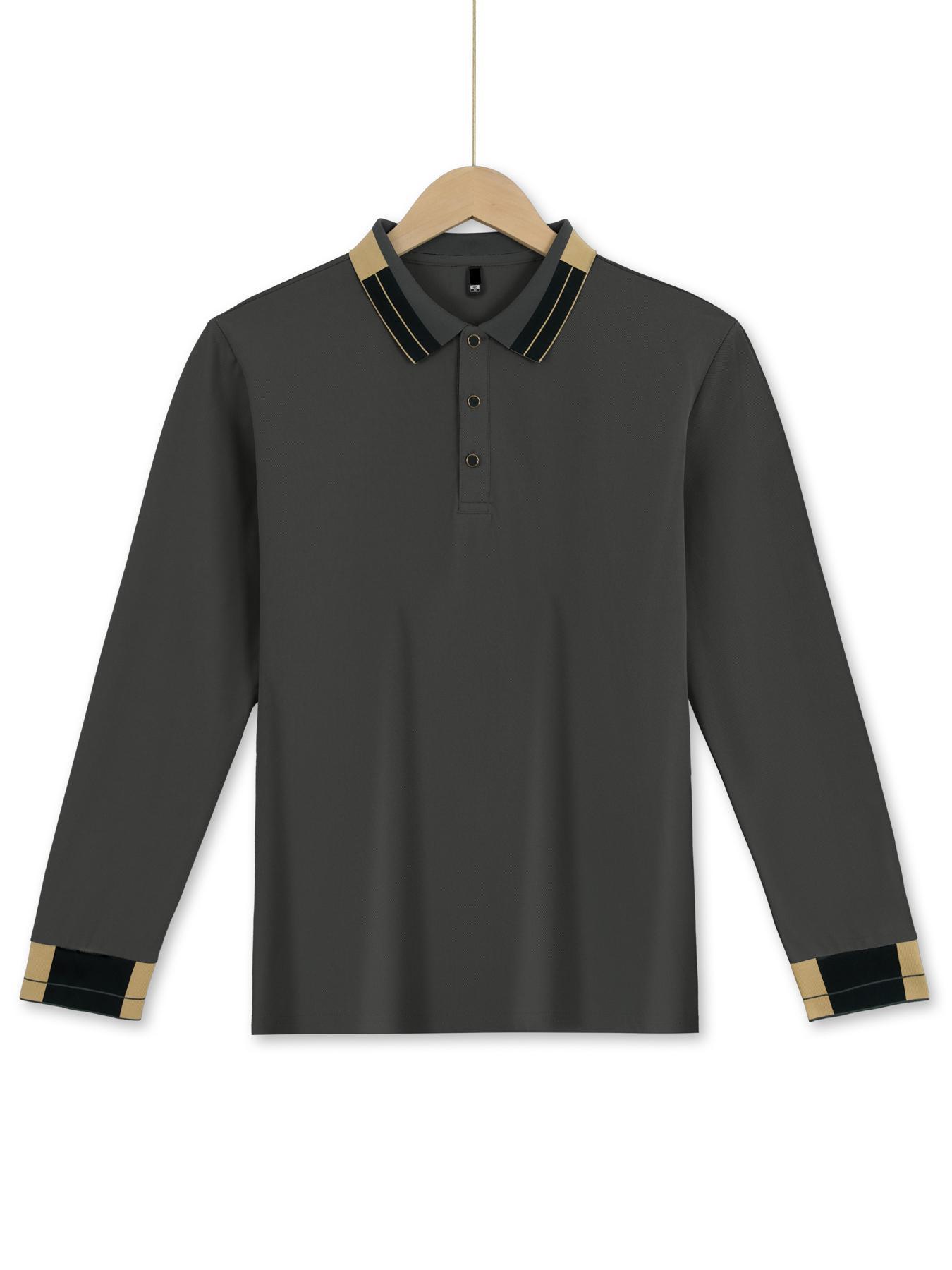 Cross-Border European And American Long Sleeve Turn-Down Collar Men's T-Shirt Waffle Solid Color Button Casual_voghion.com