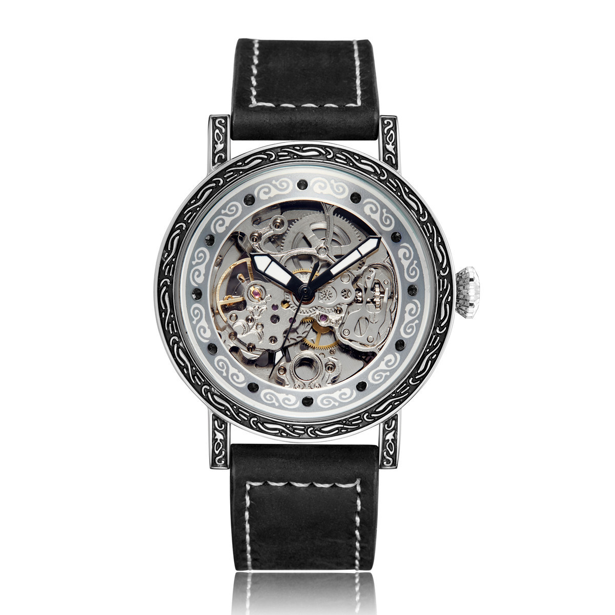 Men's Automatic Mechanical Watch With Leather Strap And Steel Case_voghion.com
