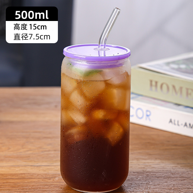 Amazon Cross-border 16oz taza de coco cubierta de bambú taza de pajita de vidrio de borosilicato de alto valor logotipo de impresión de taza de agua transparente de alto valor