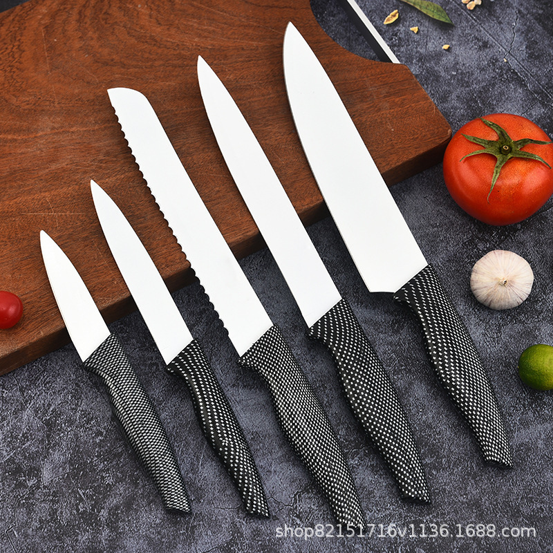 Cuchillo de cocina de comercio exterior cuchillo de pintura de acero inoxidable mango de malla negra regalo de negocios cuchillo único embalaje de succión de doble cara al por mayor