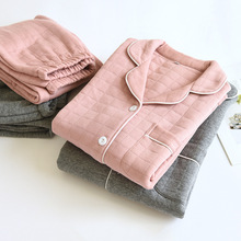 新款纯色空气棉保暖情侣睡衣男女士秋冬季加厚三层夹棉家居服套装