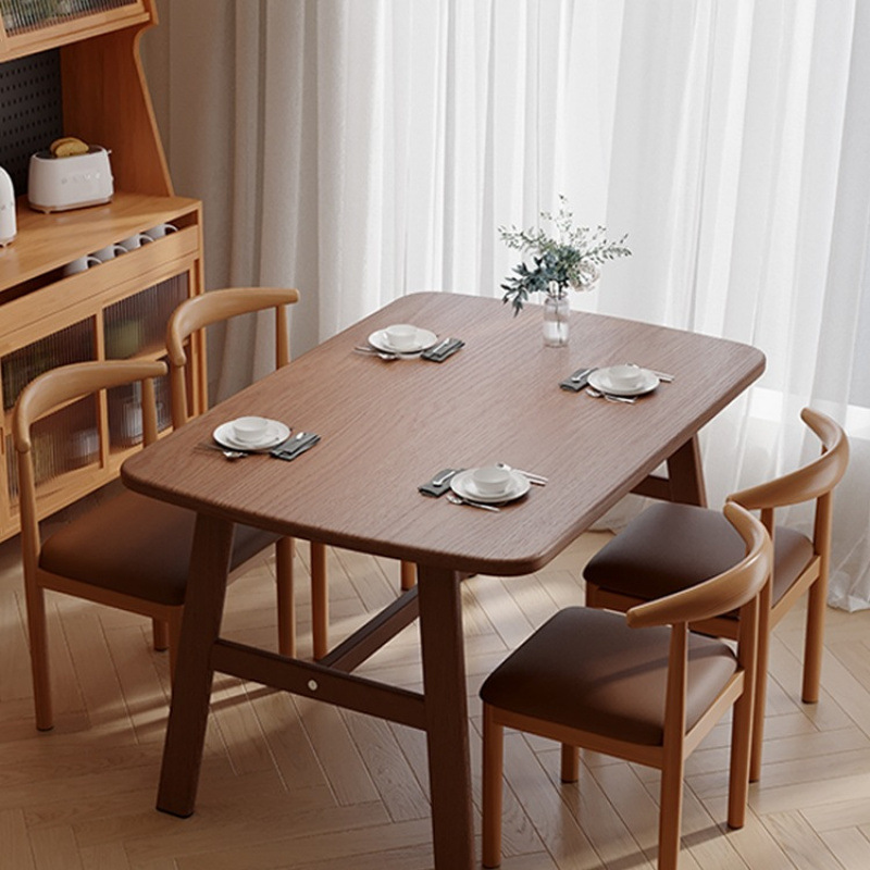 Walnut Dining Table and Chairs for Home Small Apartment Dining Table Rectangular Rental House Set Modern Simple Light Luxury