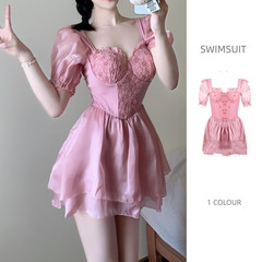 2023 Pink Lace Backless Push-Up Slimming Conservative High-Waist Cover-Up Bodysuit Swimsuit for Women Hot Spring Vacation