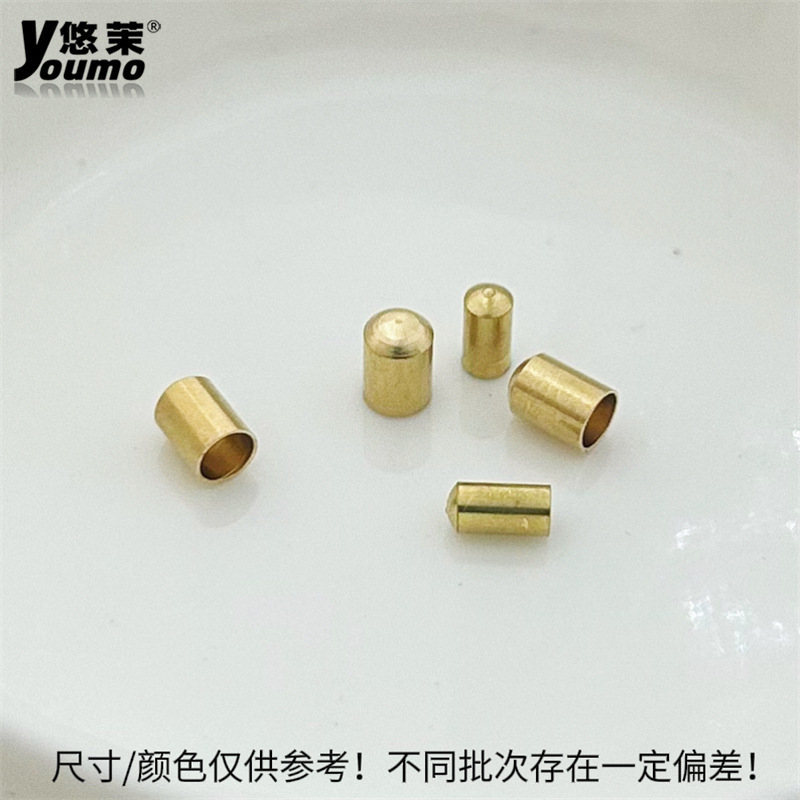 Brason chapado en oro sombrero de cuerda diy accesorios de joyería pesos de cabeza plana trenzado a mano tubo de extremo de hebilla manga sombrero de cobre fondo redondo