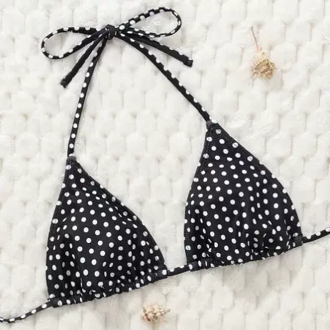 欧美新款性感 比基尼bikini亚马逊 系带白色波点分体泳衣沙滩泳装