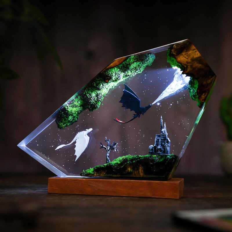 New Model of Fire-Breathing Toothless from How to Train Your Dragon Resin Night Light Led Colored Light Epoxy Resin Lamp Ornament, Available for Dropshipping