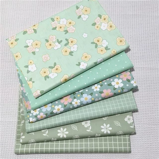 绿色布组田园花朵格子 纯棉斜纹布料全棉连衣裙服装布组小花批发