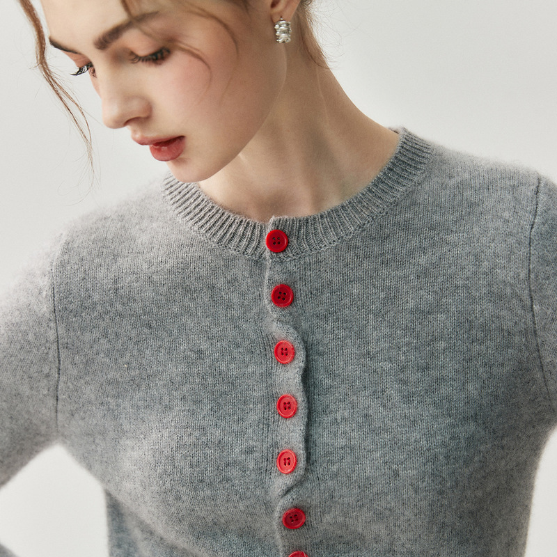 Color Art Basic Aesthetics Baby Cashmere Knitted Cardigan Women's Round Neck Sweater Slim Fit Autumn Jacket