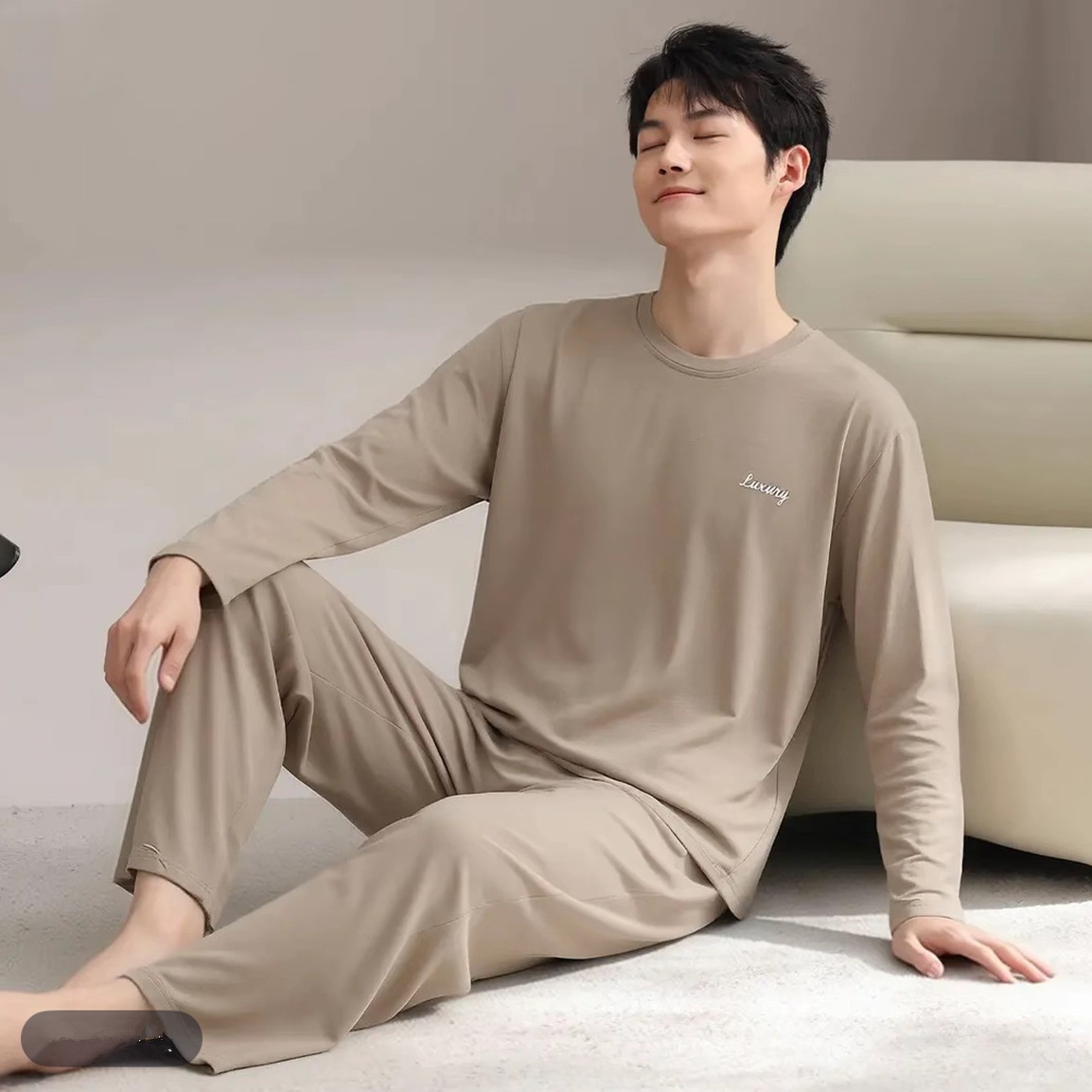 Kişi modal pijama dəsti, uzun qollu, dəyirmi yaxa