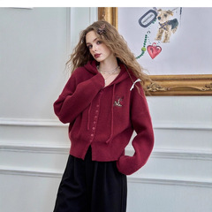 妖精的口袋慵懒风连帽毛衣开衫女2025年春季新款甜美软糯短款上衣