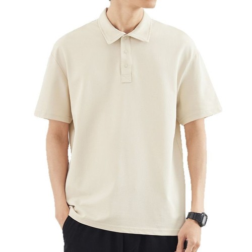 Summer Business Polo Shirt for Men - Korean Style, Solid Color, Simple Short Sleeve, Pearl Cotton Collar, Casual Half-Sleeve Top