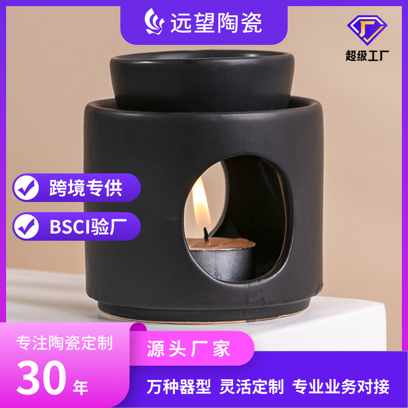 Fabricantes de Chaozhou comercio exterior personalizado cerámica aceite aromático quemador de vela mate negro estilo nórdico decoración de moda para el hogar