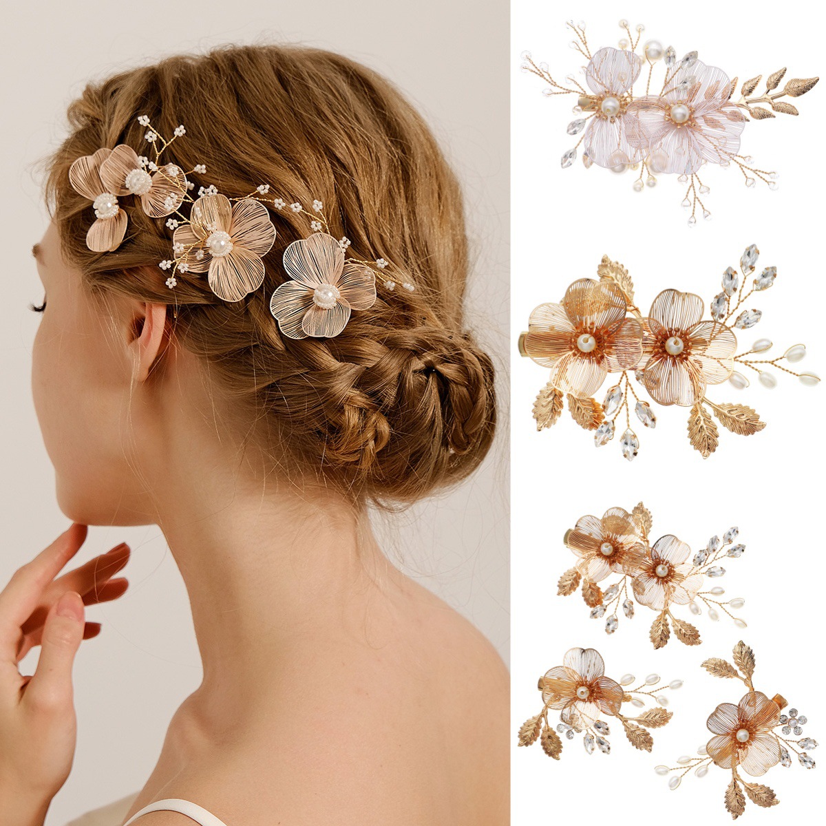 Fermaglio per capelli in ferro battuto a forma di petalo dorato, accessorio per costume da ballo, popolare in Europa e America, stile vintage foresta_voghion.com