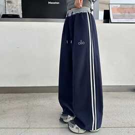 女童春秋款运动阔腿裤侧边条纹休闲长裤中大童宽松卫裤藏青色灰色