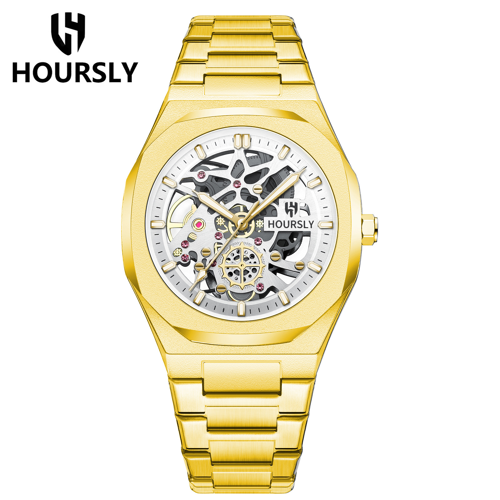 Relojes transfronterizos de venta caliente en Europa y los Estados Unidos relojes impermeables de la marca hoursly para hombres relojes mecánicos falsos relojes de cuarzo de acero inoxidable image 11
