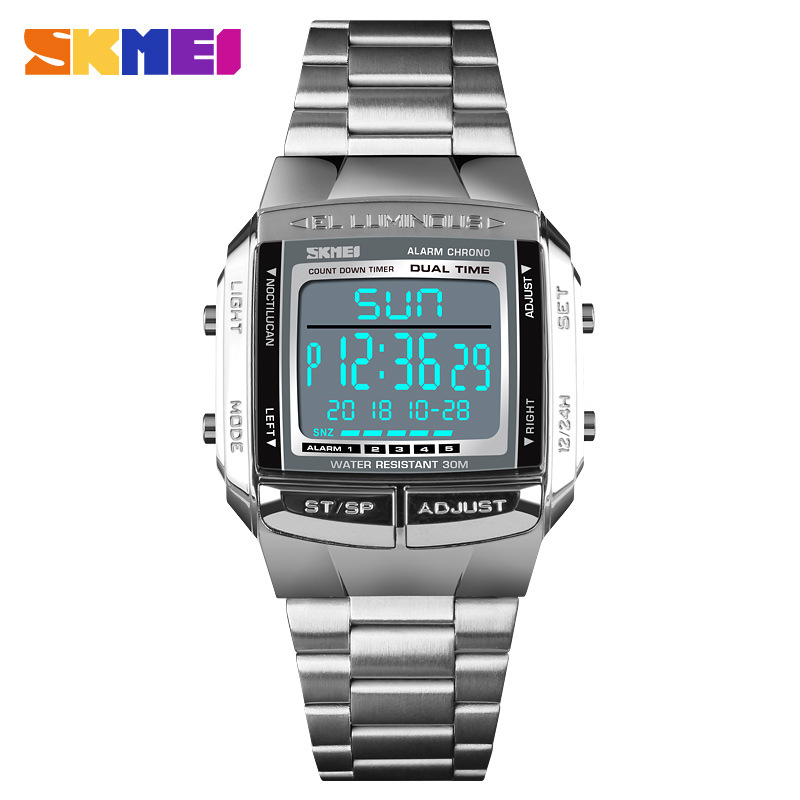 Skmei transfronterizo popular retro pequeño reloj de oro reloj de hombre simple Moda impermeable reloj electrónico multifuncional