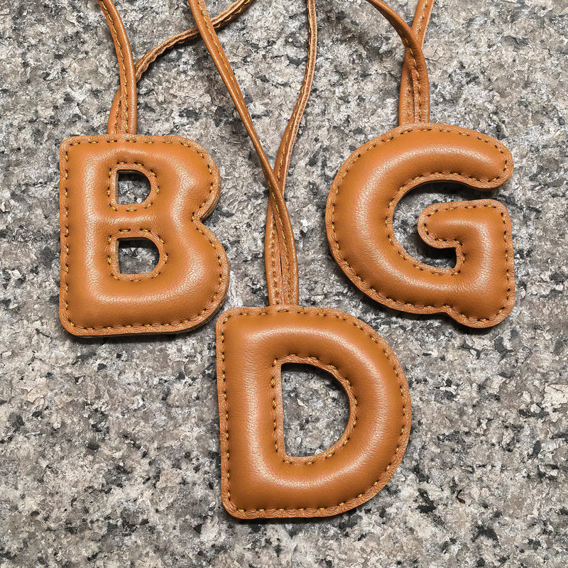 Light brown 26 uppercase English letters sheepskin letter bag charm initial pendant for women car accessory