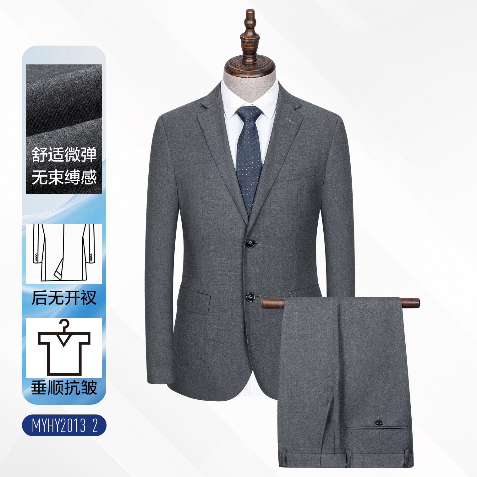 Trajes de hombre trajes casuales de hombre chaqueta de cuello plano trasero abertura de dos botones gris ropa de trabajo formal