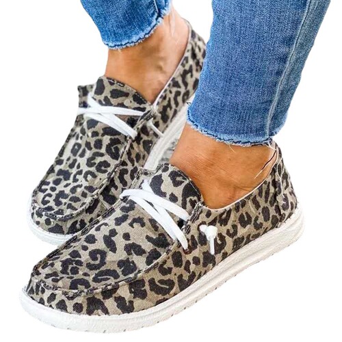 Women's Amazon Independent Station New Large Size Flat Sole Leopard Print Fabric Casual Shoes Lightweight Four Seasons Women's Shoes