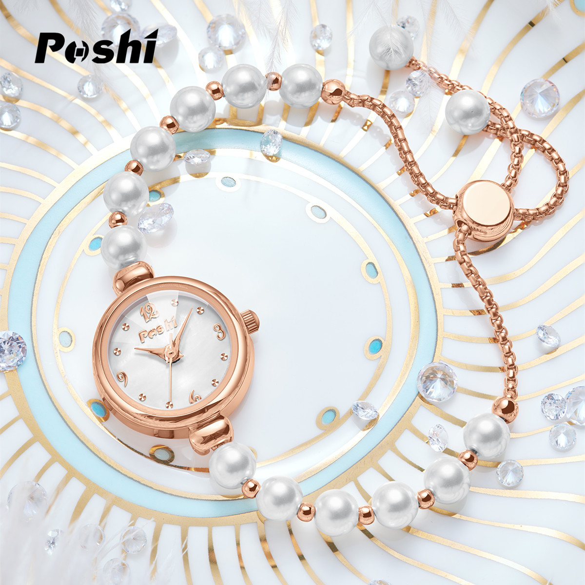 Moda nuevo estilo pulsera de perlas reloj de cuarzo para mujer esfera pequeña pulsera delgada reloj de cuarzo de ajuste libre perezoso
