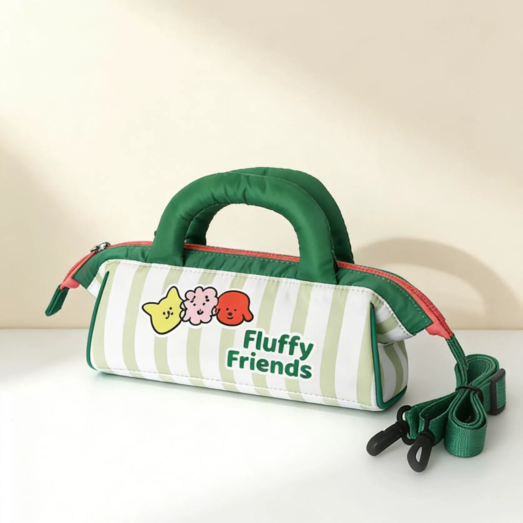 绒绒好伙伴多巴胺撞色条纹手提斜跨两用笔袋手机收纳袋可爱学生风