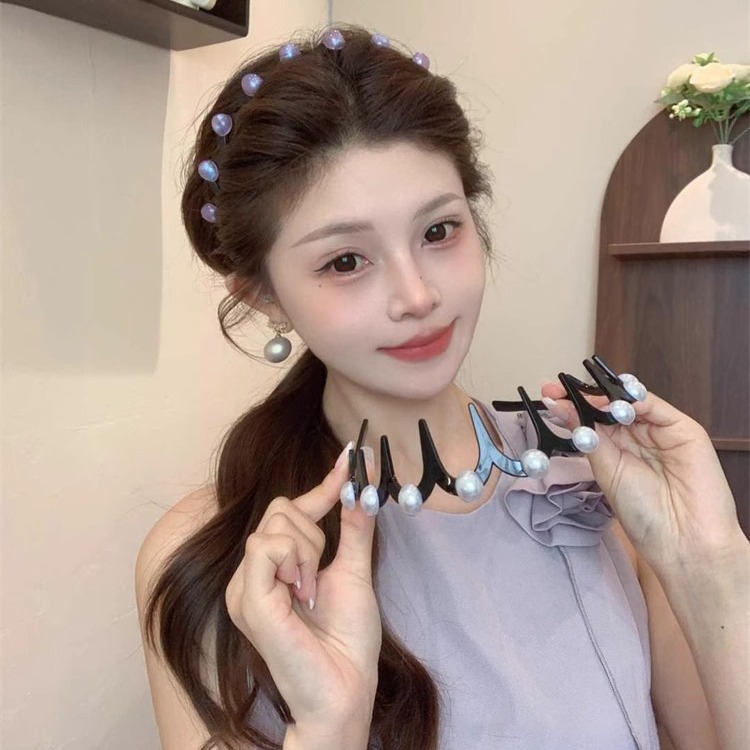 Pearl wave hairband 2025 nuevo cráneo alto lavado facial presión cabello temperamento con dientes antideslizante cabello brazo de cabeza