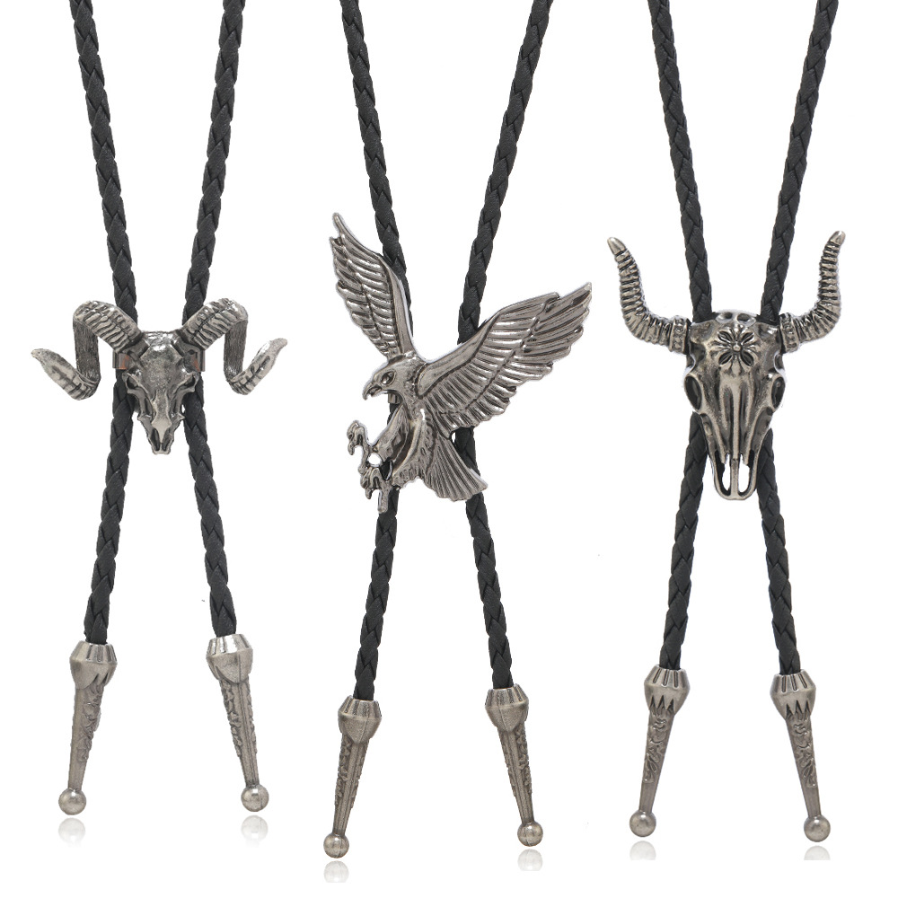 23g Weight Retro Cattle Eagle Pu Leather Alloy Men's Bolo Tie Necklaces