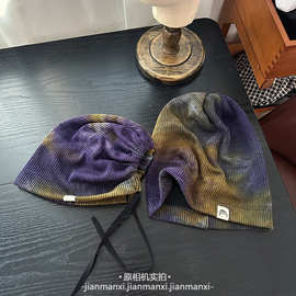 2026新款渐变色护耳堆堆帽子女早春韩版系绳百搭冷帽休闲包头帽潮