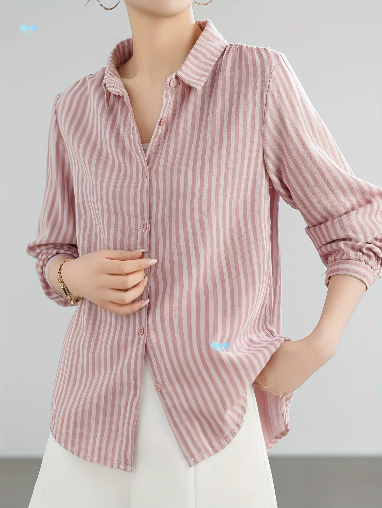 Розовая полосатая рубашка Design Sense для женщин ранней весной