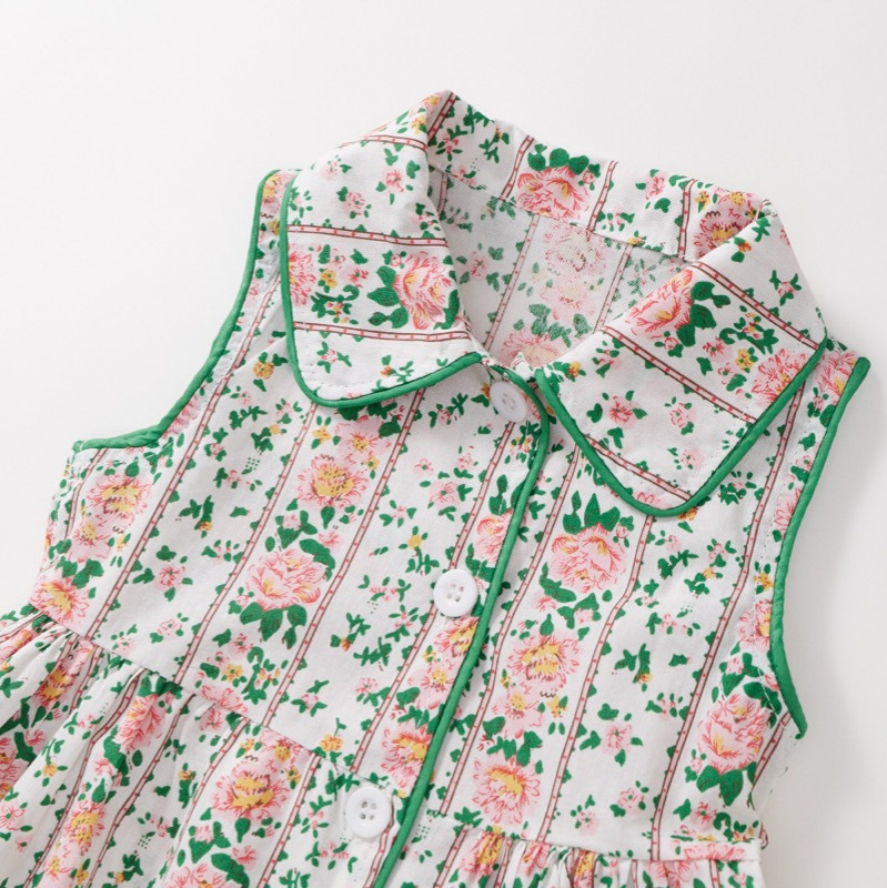 Vestido para niñas 2025, novedad de verano, vestido Floral sin mangas con cuello de muñeca de estilo coreano para niñas, comercio exterior al por mayor
