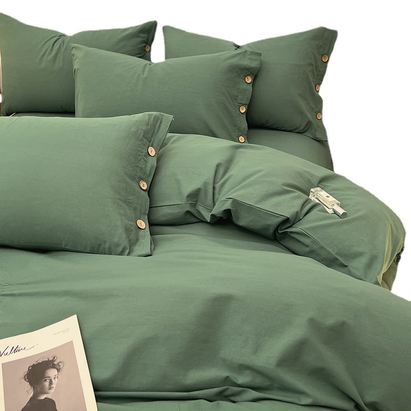 Pure Cotton Bedding Set Solid Colour Four Piece Duvet Cover Set_voghion.com