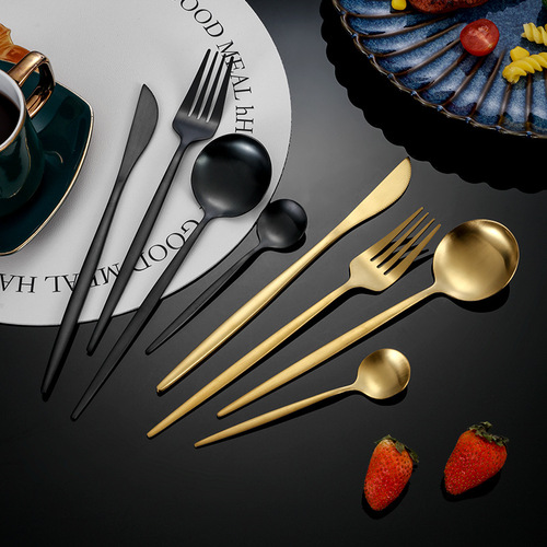 Cross-border stainless steel Portugal sanding spoon fork set round spoon coffee spoon tableware steak knife fork