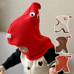 男の子と女の子向けのかわいい雄鶏の帽子、刺繍入りドイツ製ベルベットの暖かいフードとスカーフが一体化した帽子、24秋冬漫画スタイル