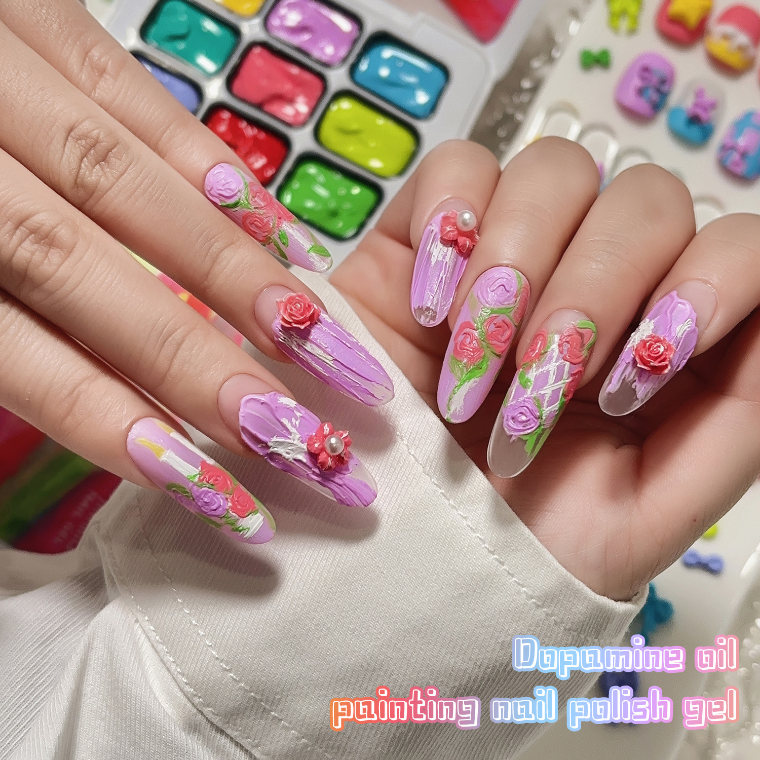 Romántico verano dopamina pegamento de pintura al óleo en 2025 nuevo Jiugong Ge alta textura saturada pegamento de uñas
