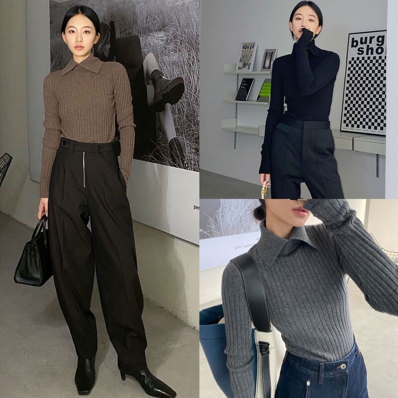 26 Early Spring New Style Casual and Simple Nordic to Wide Collar Ribbed Knit Sweater