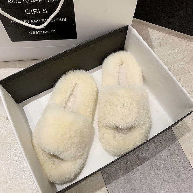 松糕厚底毛毛拖鞋女2025春季新款百搭网红仙女风平底软底外穿拖女|undefined