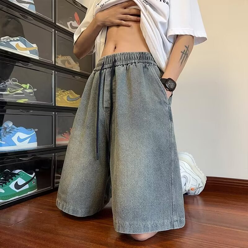 Pantalones cortos de mezclilla con patrón de cielo estrellado Casual 2024 Verano Nuevo estilo Marca de moda Pantalones de calle Pantalones vaqueros de cinco puntos sueltos rectos