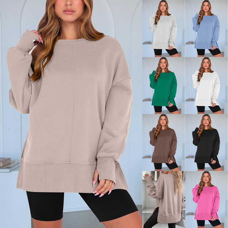 2025 Cross-Border European Size Amazon Fashion Casual Round Neck Pullover Autumn and Winter Solid Color Loose Sports Long-Sleeved Sweatshirt 2025 Cross-Border European Size Amazon Fashion Casual Round Neck Pullover Autumn and Winter Solid Color Loose Sports Long-Sleeved Sweatshirt
