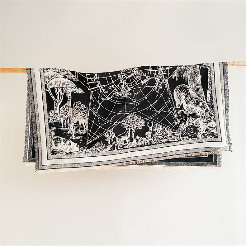 Großer quadratischer Winterschal im Ethno-Stil, doppelseitiger fünfzackiger Stern aus Kaschmir, dicker und warmer Reiseschal_voghion.com