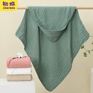 Cross-Border Amazon Children's Gauze Wrap, Pure Cotton Newborn Delivery Room Hooded Wrap, Baby Bath Skin-Friendly