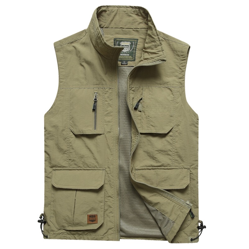 Outdoor Casual Mesh Vest for Men with Multiple Pockets, Photography and Fishing Vest for Middle-Aged and Elderly Men with Logo