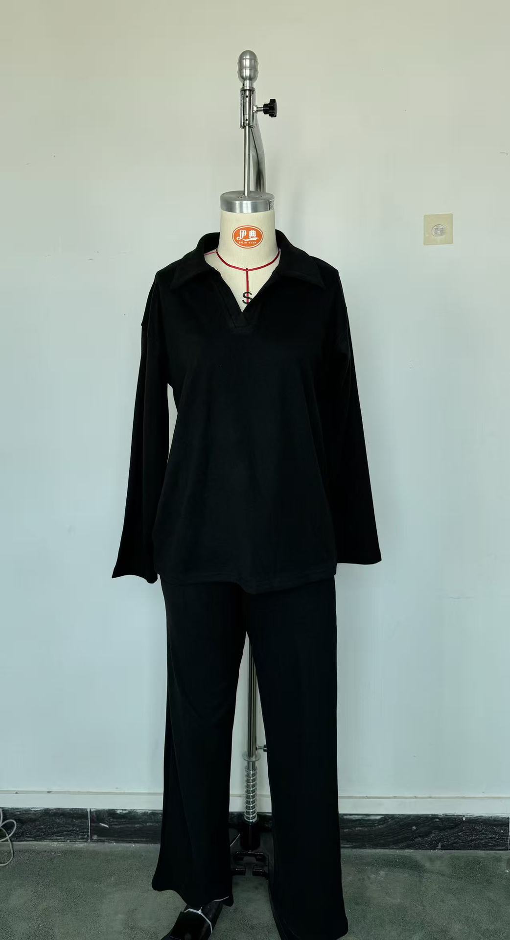 Damen Zweiteiler Set Mit Polo-kragen Pullover Und Hose Modisch_voghion.com