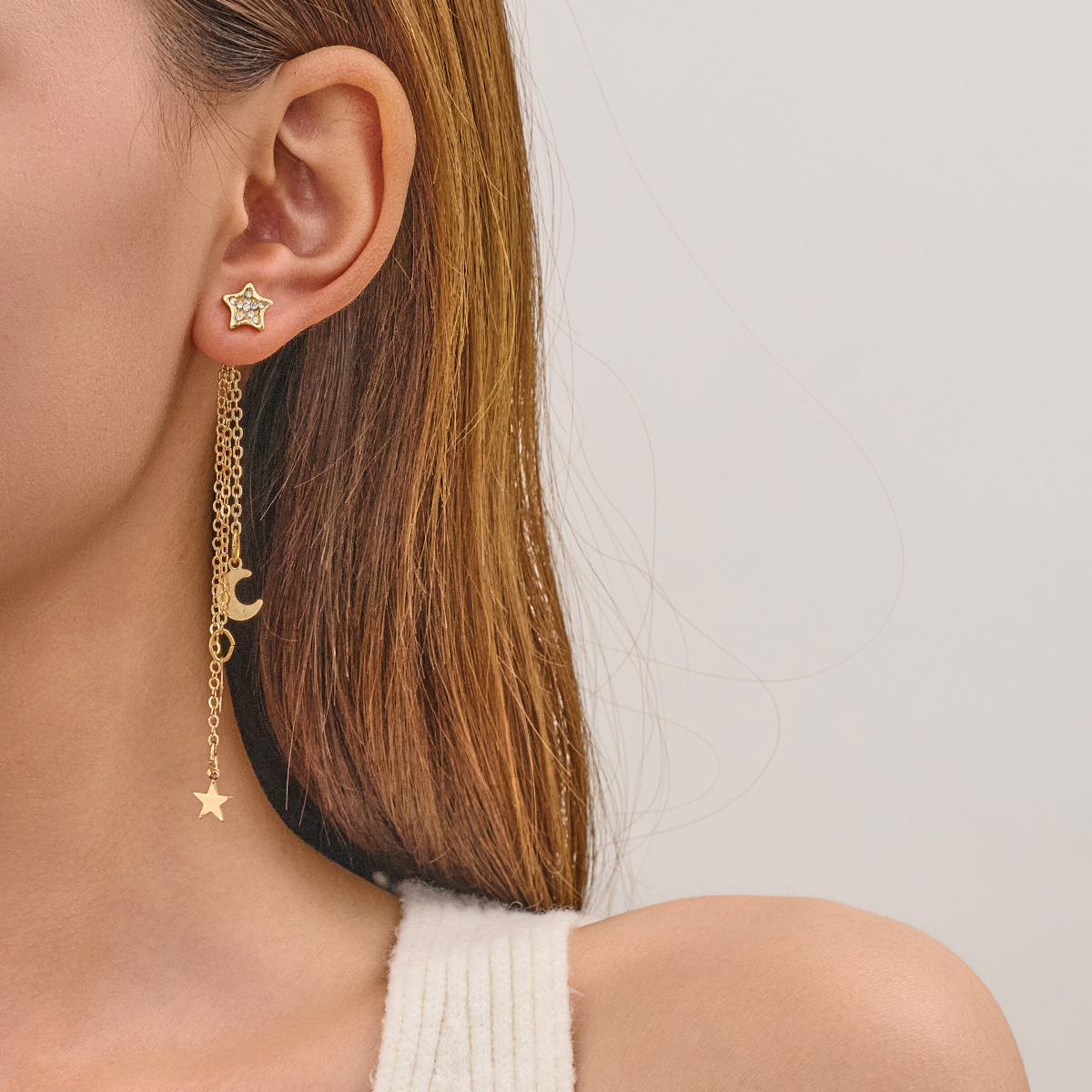 Korean Version of Dongdaemun Fashion Temperament Star Moon Internet Celebrity Long Tassel Earrings Ear Wire Pendant for Women Wholesale