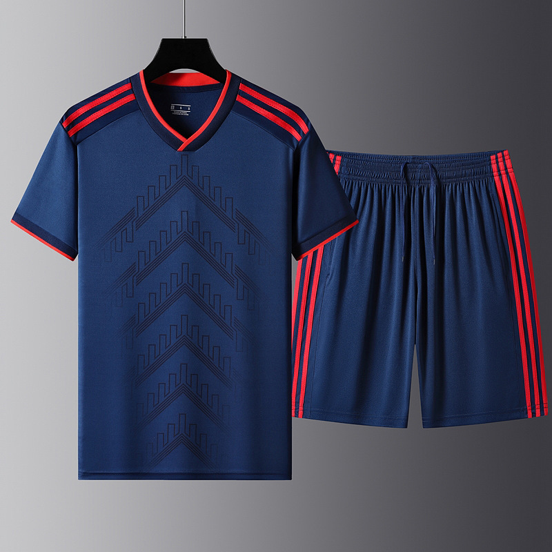 Traje deportivo de mangas cortas de verano grande hombre ropa deportiva casual tres barras ropa de correr rápida secado ropa de entrenamiento de camiseta de cuello V
