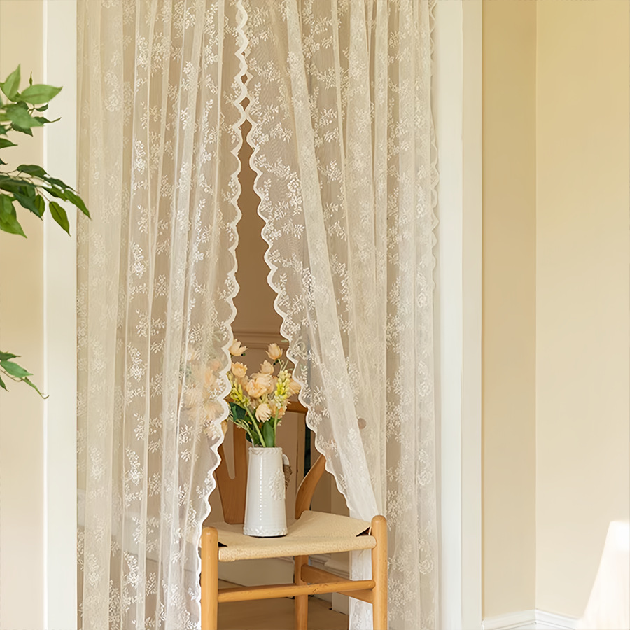 1pc White Floral Lace Pastoral Style Gauze Curtain Living Room Bedroom Balcony German Curtain Light Transmission Curtain