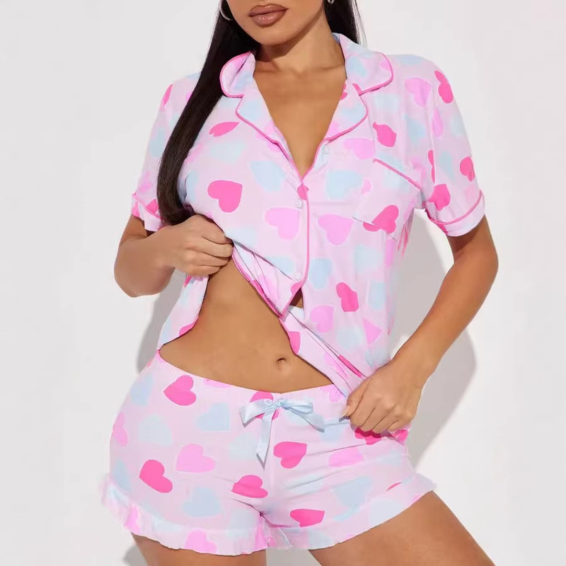 2026 Cross-Border Amazon European and American Spring and Summer Casual Fashion Comfortable Heart-Shaped English Print Top and Pants Two-Piece Set 2026 Cross-Border Amazon European and American Spring and Summer Casual Fashion Comfortable Heart-Shaped English Print Top and Pants Two-Piece Set