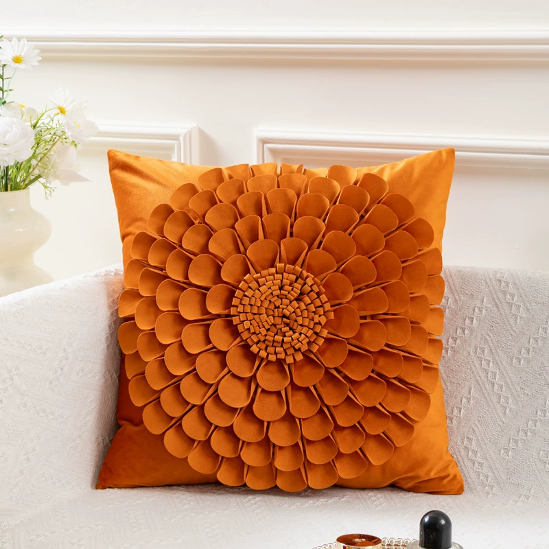 Amazon Ins Wind Dutch Velvet Flower Pillow Cover Sunflower Wedding Pillow Handmade Petal Cushion Cover